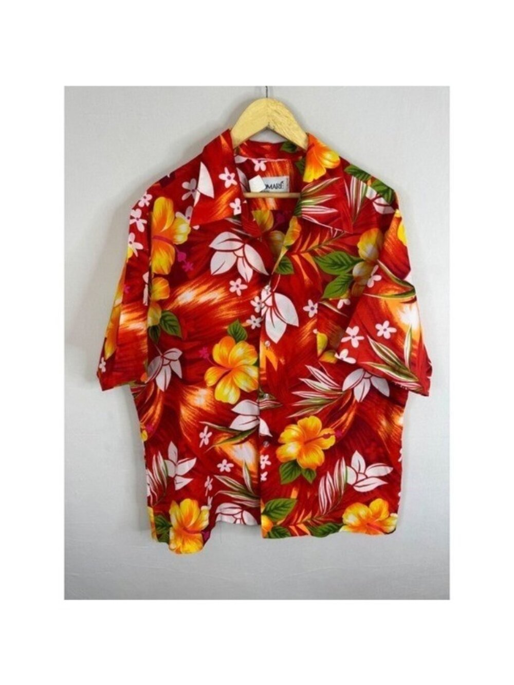 VIntage Pomare Hawaii Mens 2XL Red Hibiscus Floral Aloha Camp Shirt Short Sleeve
